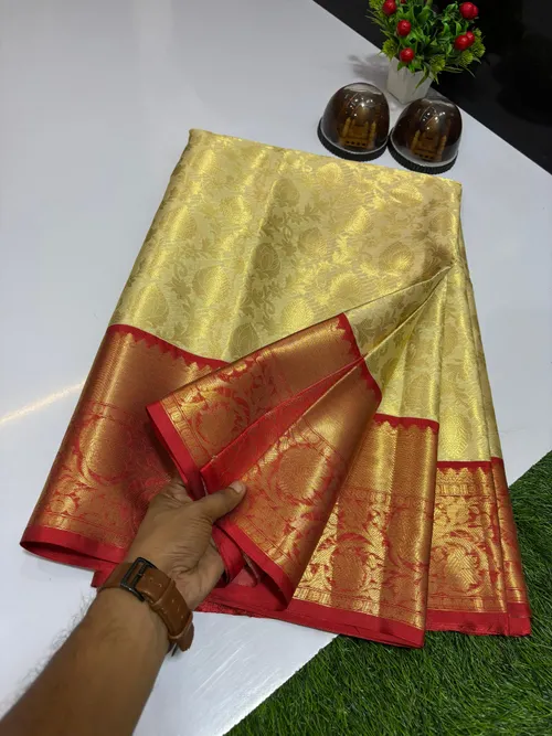 Regal Kanchi Pattu Silk Saree with All-Over Weaving & Brocade Blouse